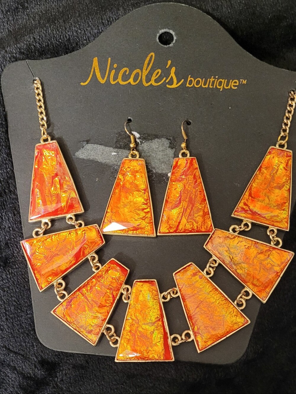 Orange Iridescent Necklace And Earring Set By Nicole's Boutique